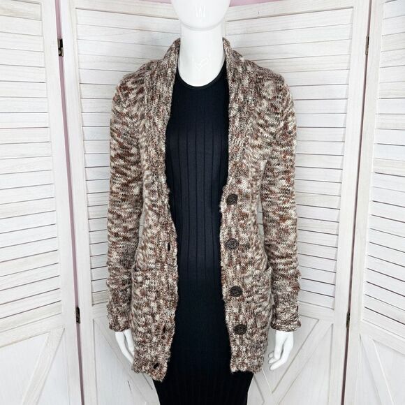 Billabong Marled Cardigan Sweater Brown Multi Juniors Large Button Shawl Collar - Picture 2 of 12